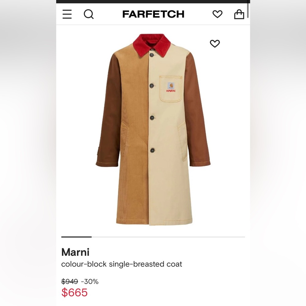 Marni X Carhartt WIP Color Block Mixed Media Coat Men's L Brown Multi Back Vent